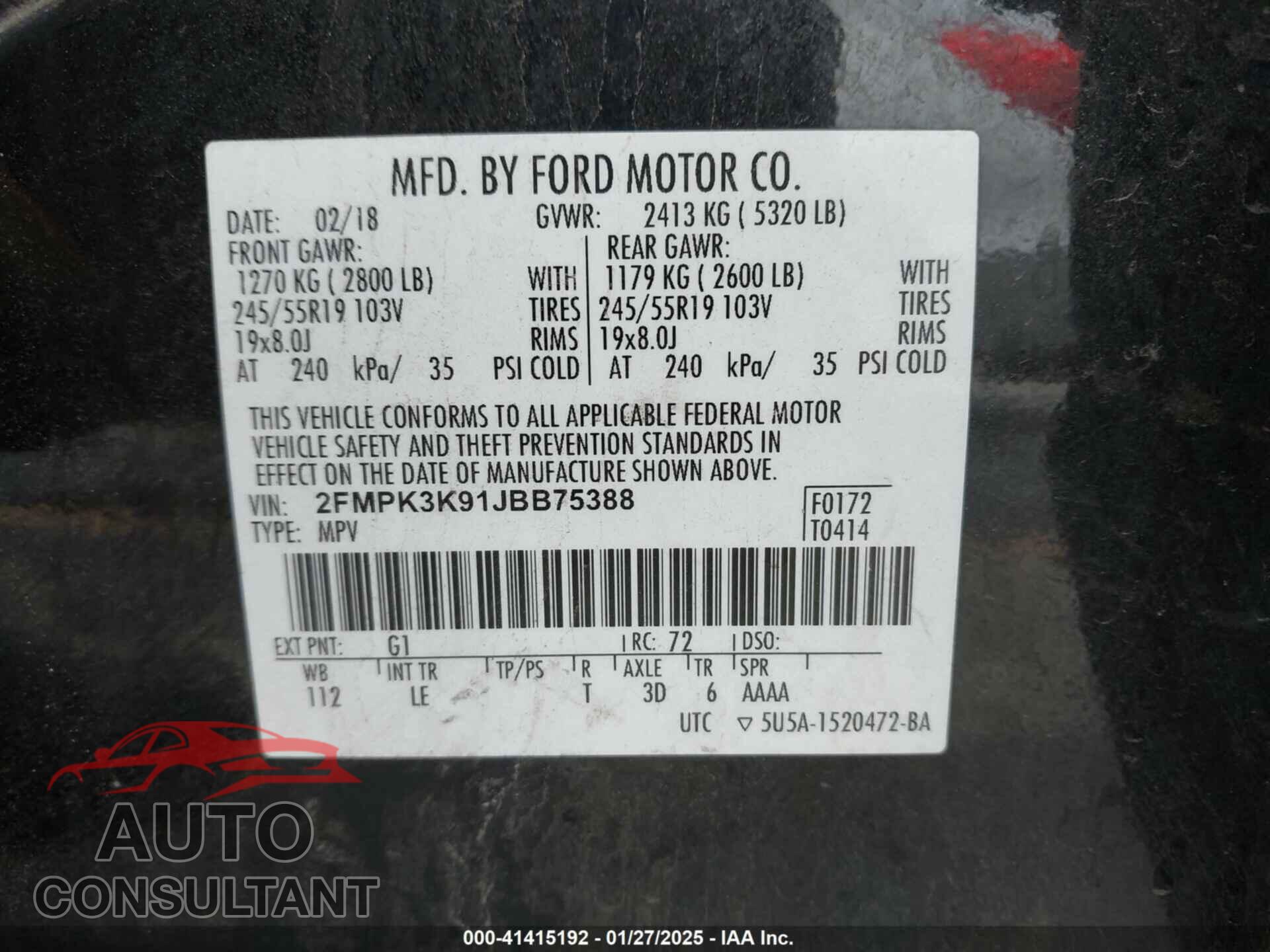 FORD EDGE 2018 - 2FMPK3K91JBB75388