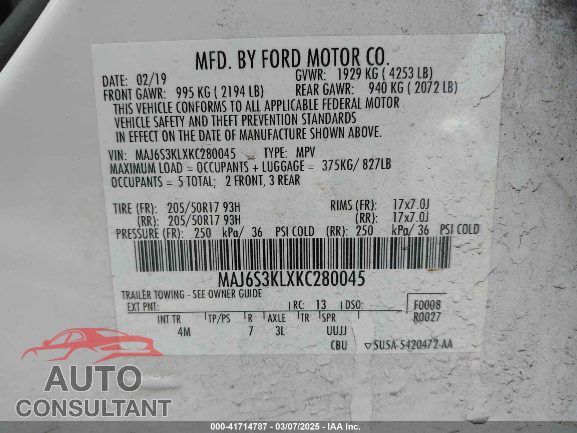 FORD ECOSPORT 2019 - MAJ6S3KLXKC280045
