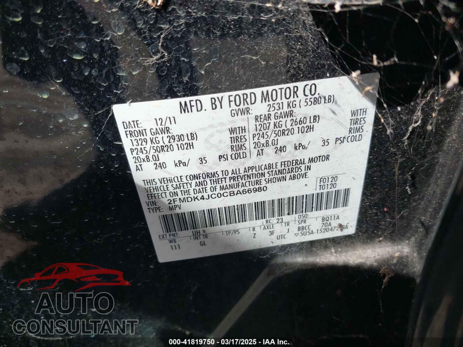 FORD EDGE 2012 - 2FMDK4JC0CBA66980