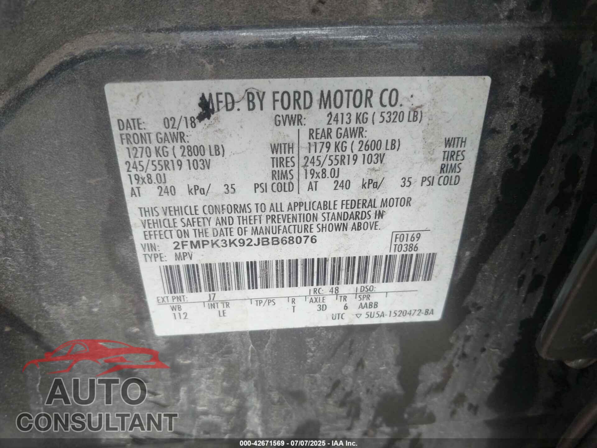 FORD EDGE 2018 - 2FMPK3K92JBB68076