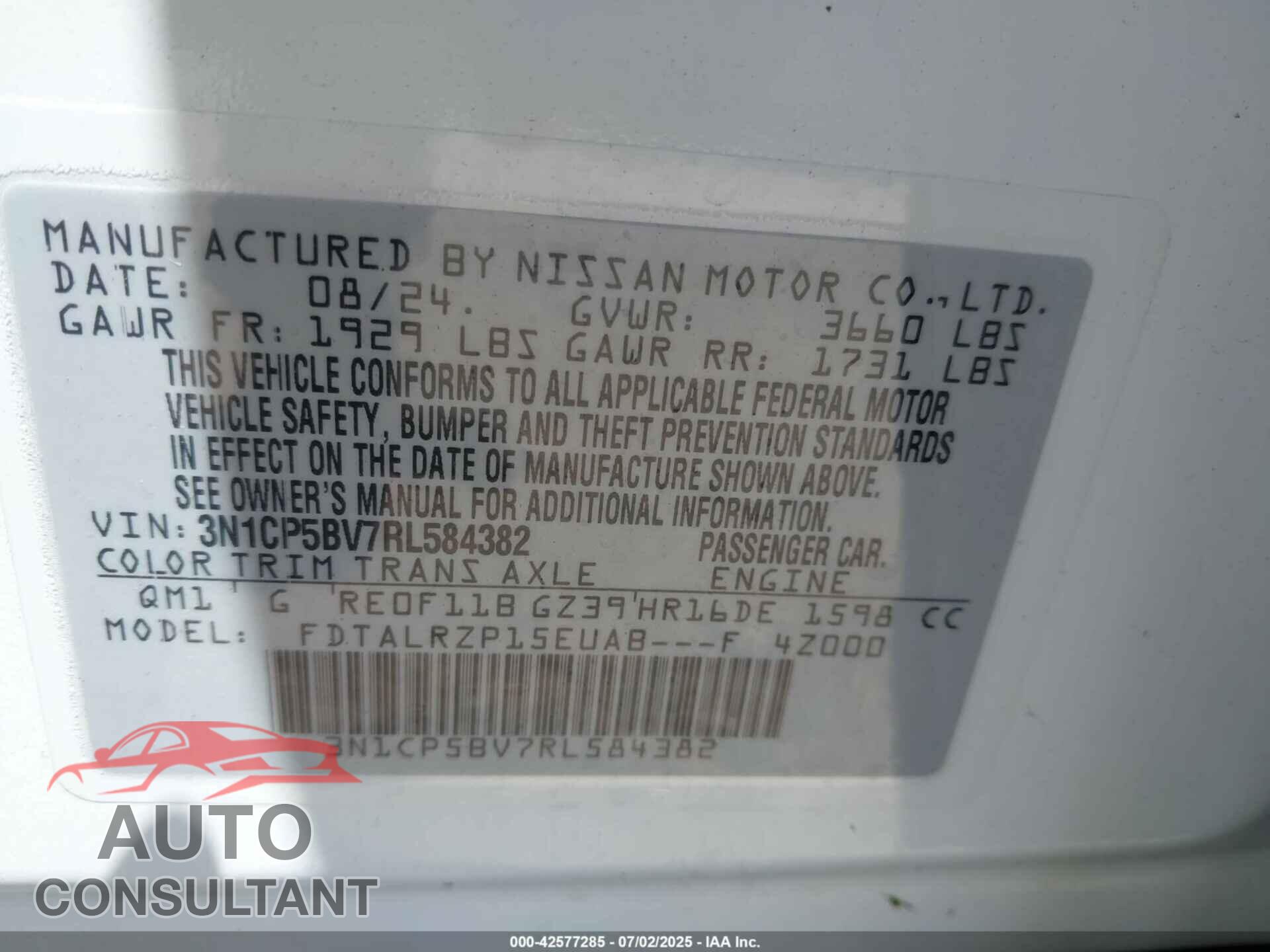 NISSAN KICKS 2024 - 3N1CP5BV7RL584382