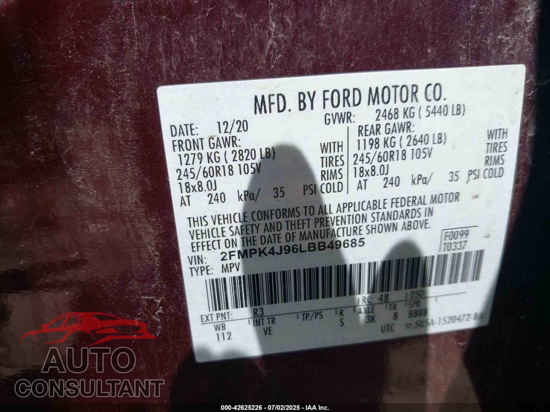 FORD EDGE 2020 - 2FMPK4J96LBB49685