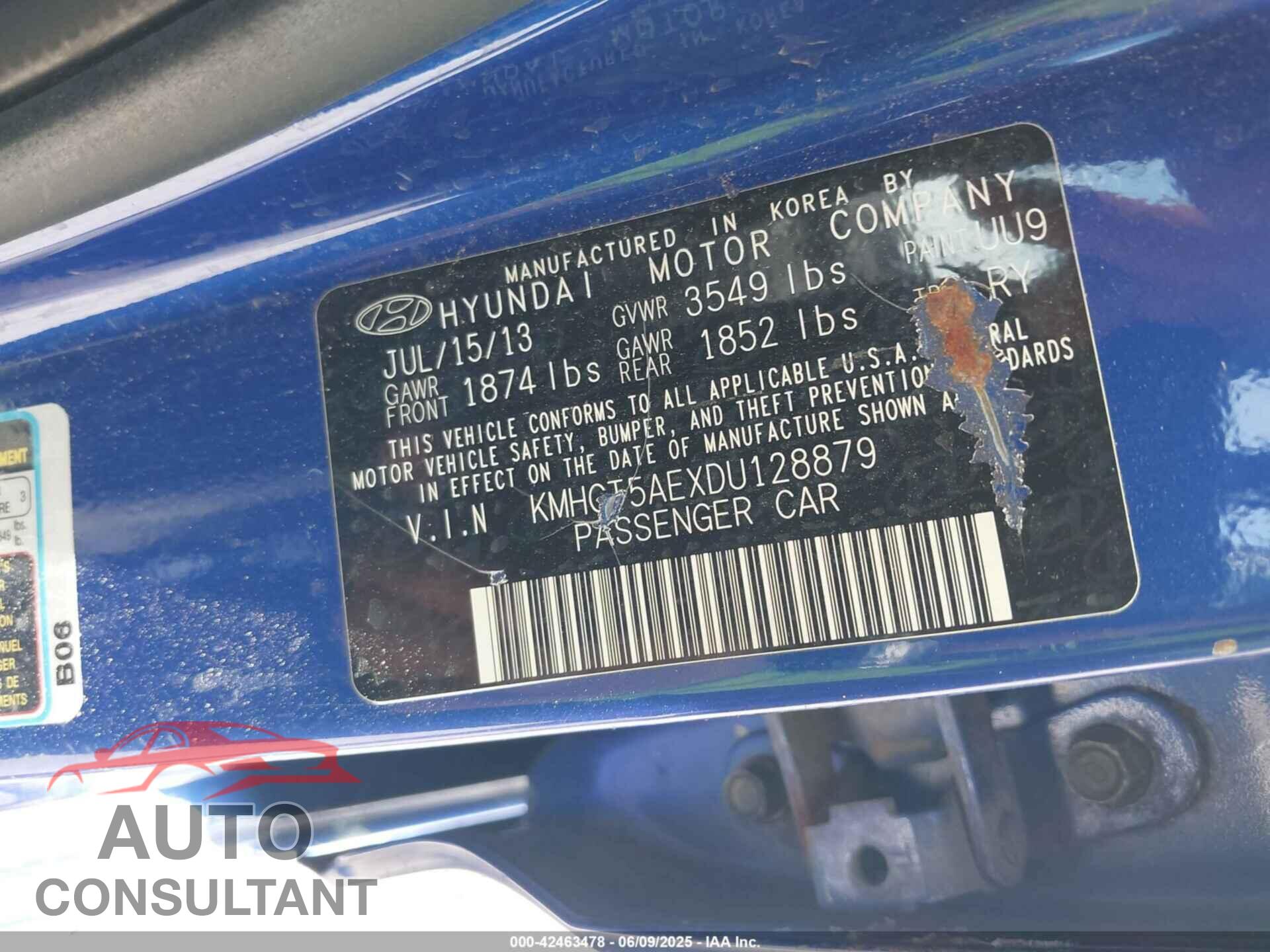 HYUNDAI ACCENT 2013 - KMHCT5AEXDU128879