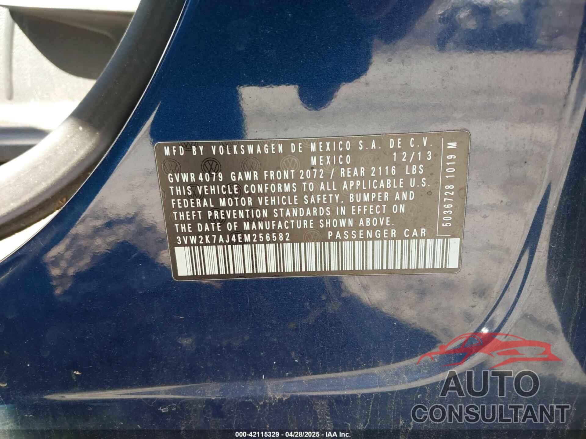 VOLKSWAGEN JETTA 2014 - 3VW2K7AJ4EM256582