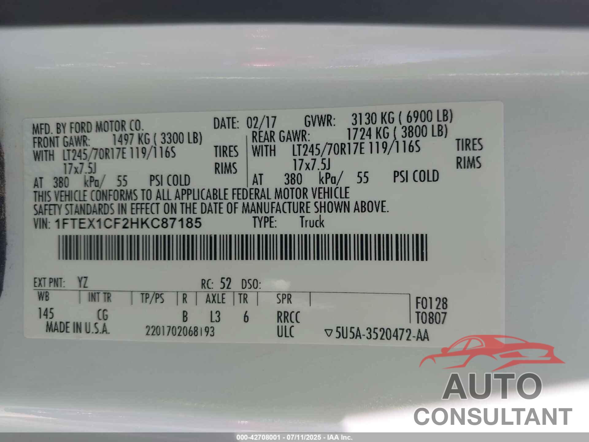 FORD F-150 2017 - 1FTEX1CF2HKC87185