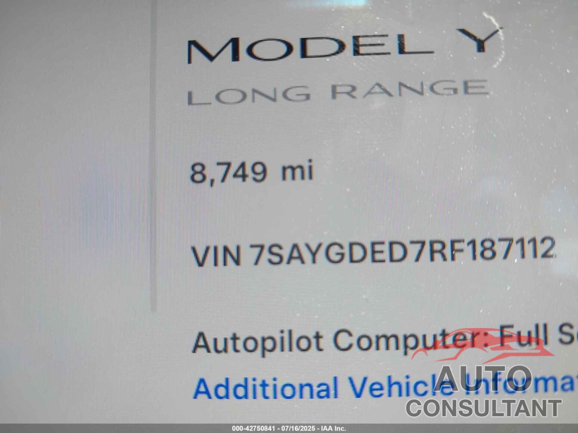 TESLA MODEL Y 2024 - 7SAYGDED7RF187112