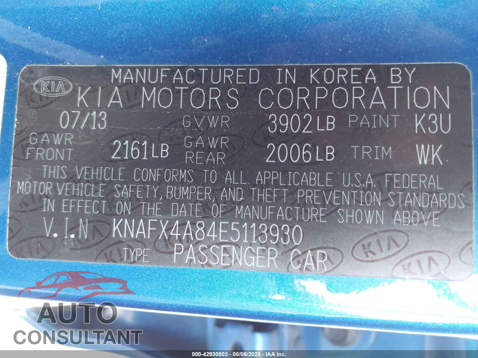 KIA FORTE 2014 - KNAFX4A84E5113930