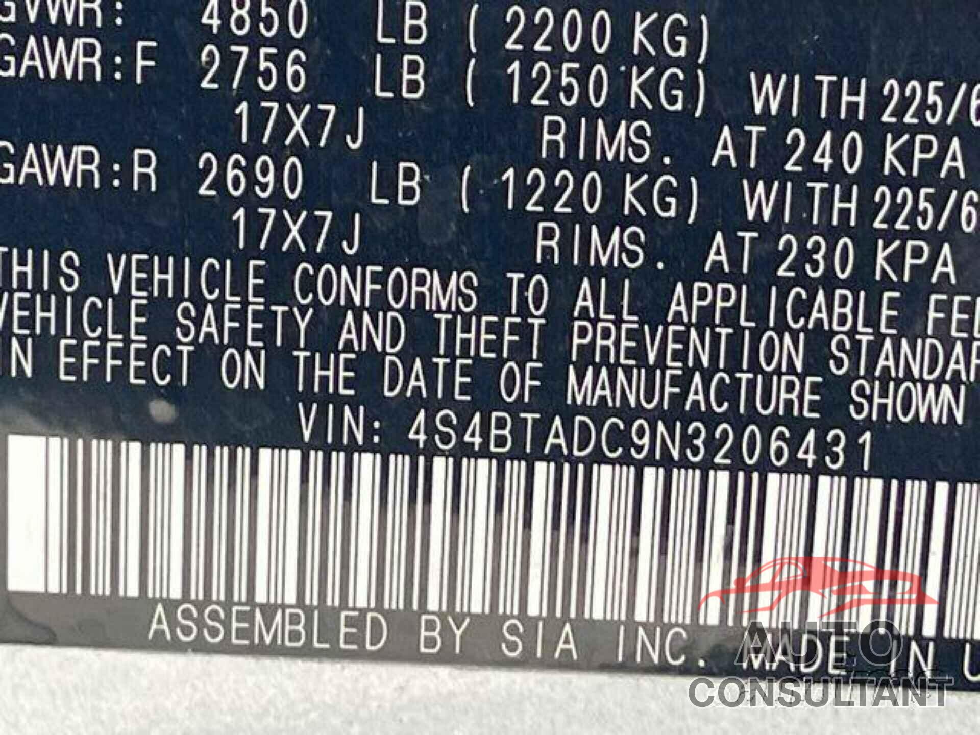 SUBARU OUTBACK 2022 - 4S4BTADC9N3206431