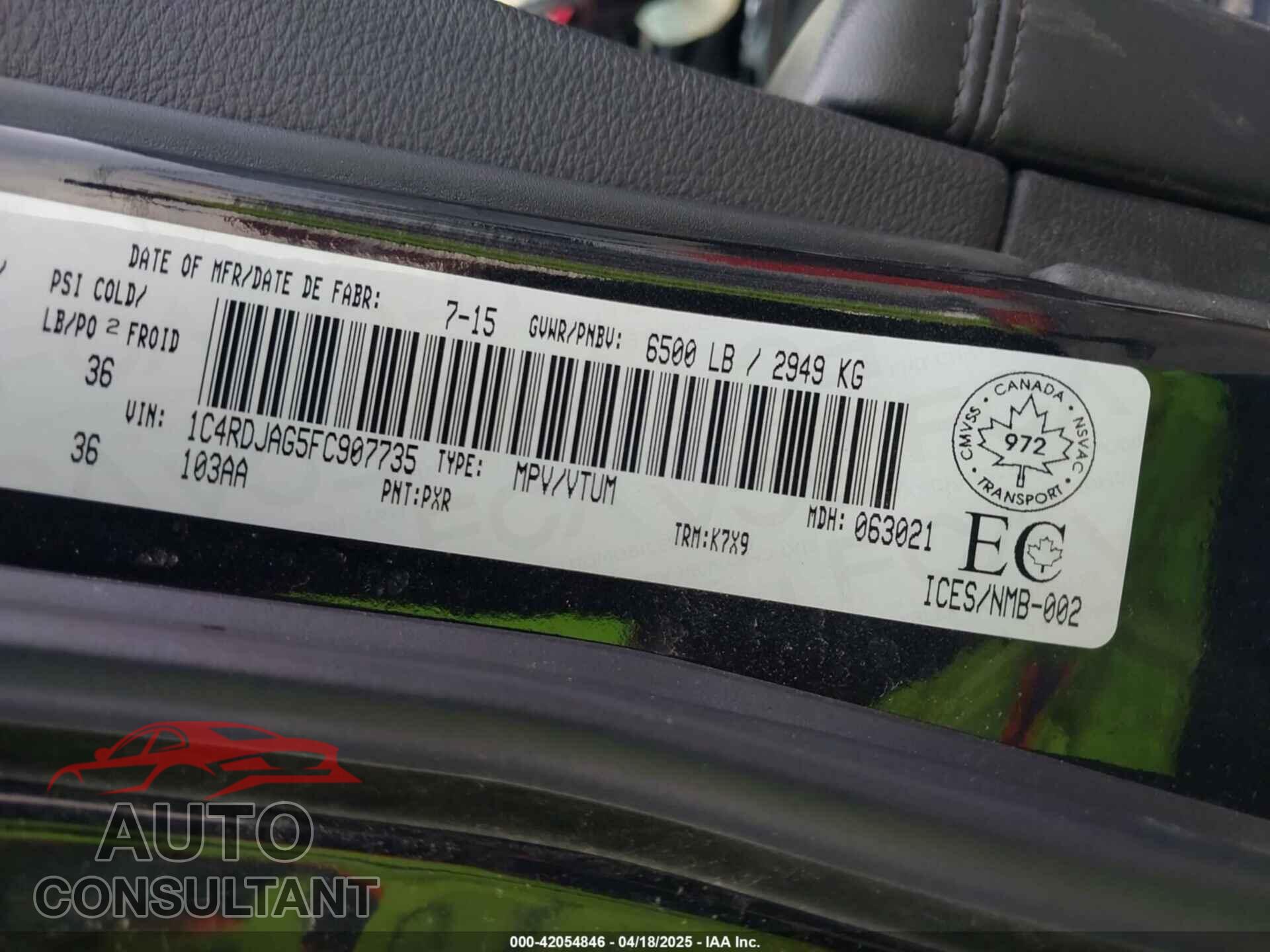 DODGE DURANGO 2015 - 1C4RDJAG5FC907735