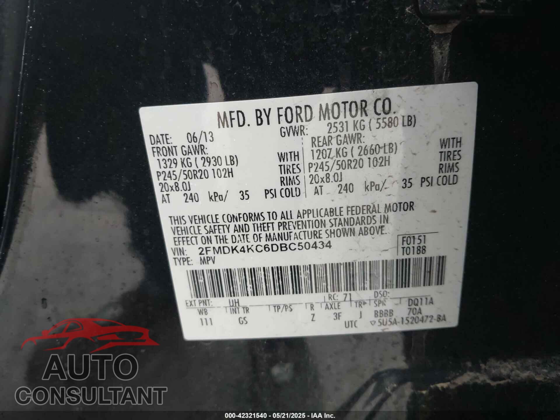 FORD EDGE 2013 - 2FMDK4KC6DBC50434
