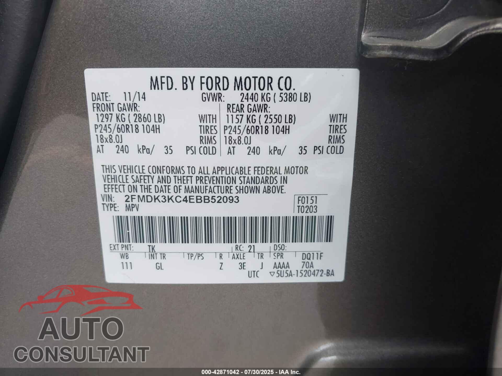 FORD EDGE 2014 - 2FMDK3KC4EBB52093