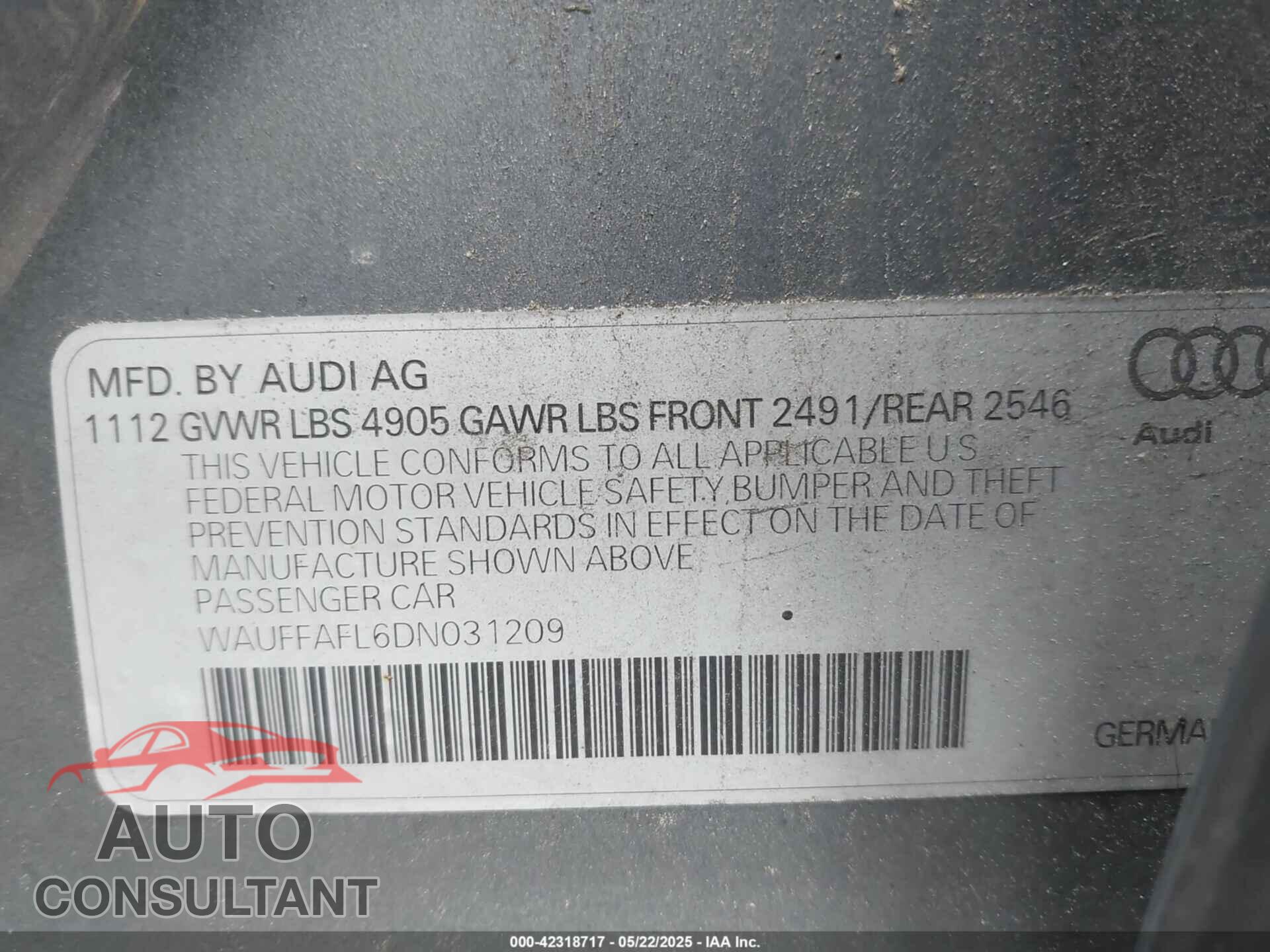 AUDI A4 2013 - WAUFFAFL6DN031209