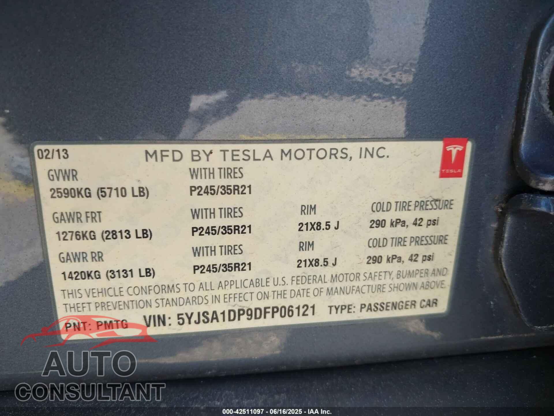 TESLA MODEL S 2013 - 5YJSA1DP9DFP06121