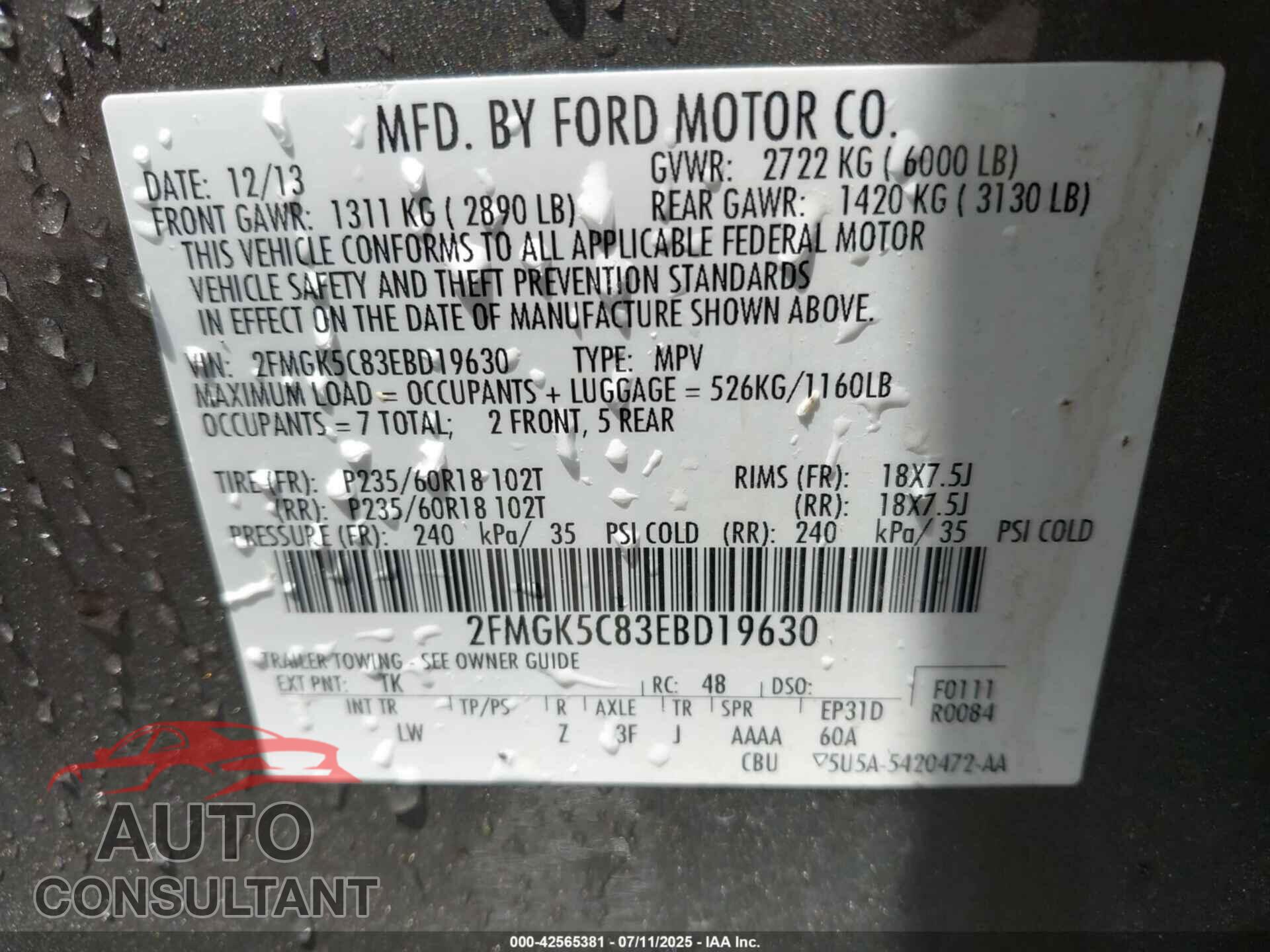 FORD FLEX 2014 - 2FMGK5C83EBD19630