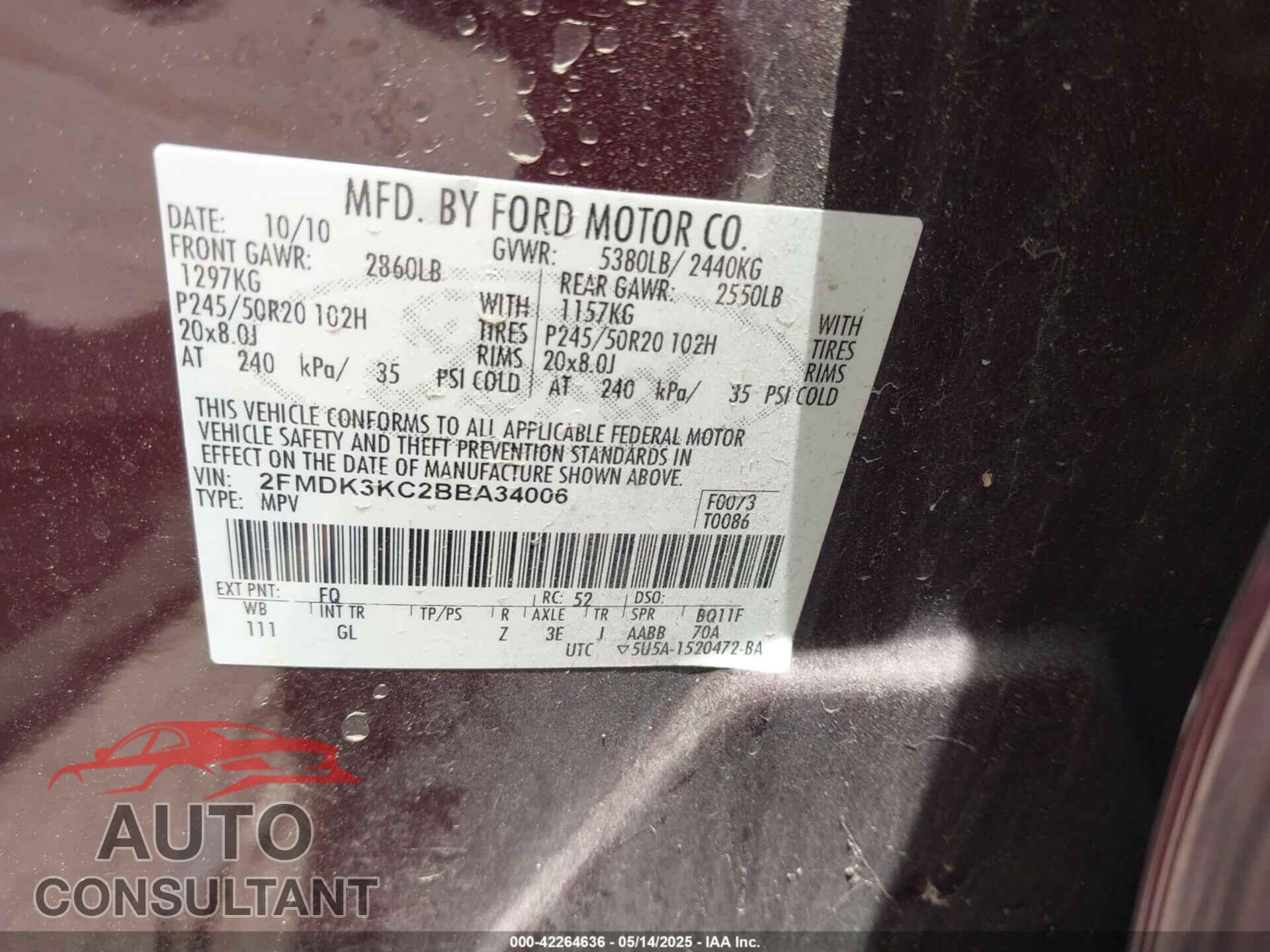 FORD EDGE 2011 - 2FMDK3KC2BBA34006