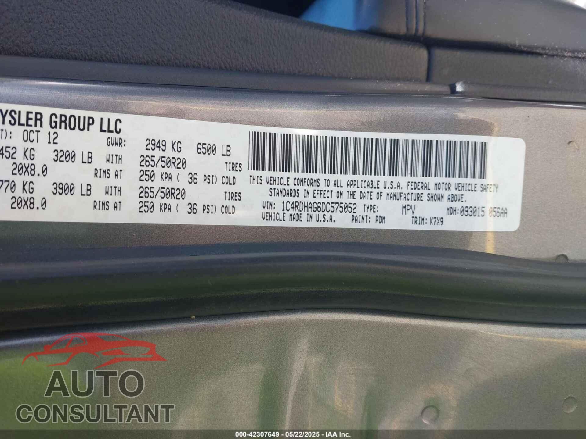 DODGE DURANGO 2013 - 1C4RDHAG6DC575052