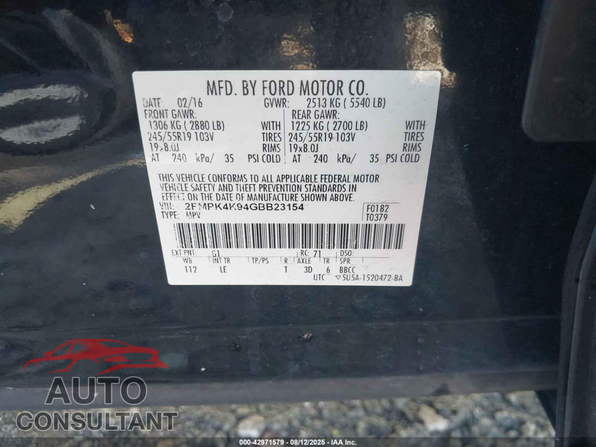 FORD EDGE 2016 - 2FMPK4K94GBB23154
