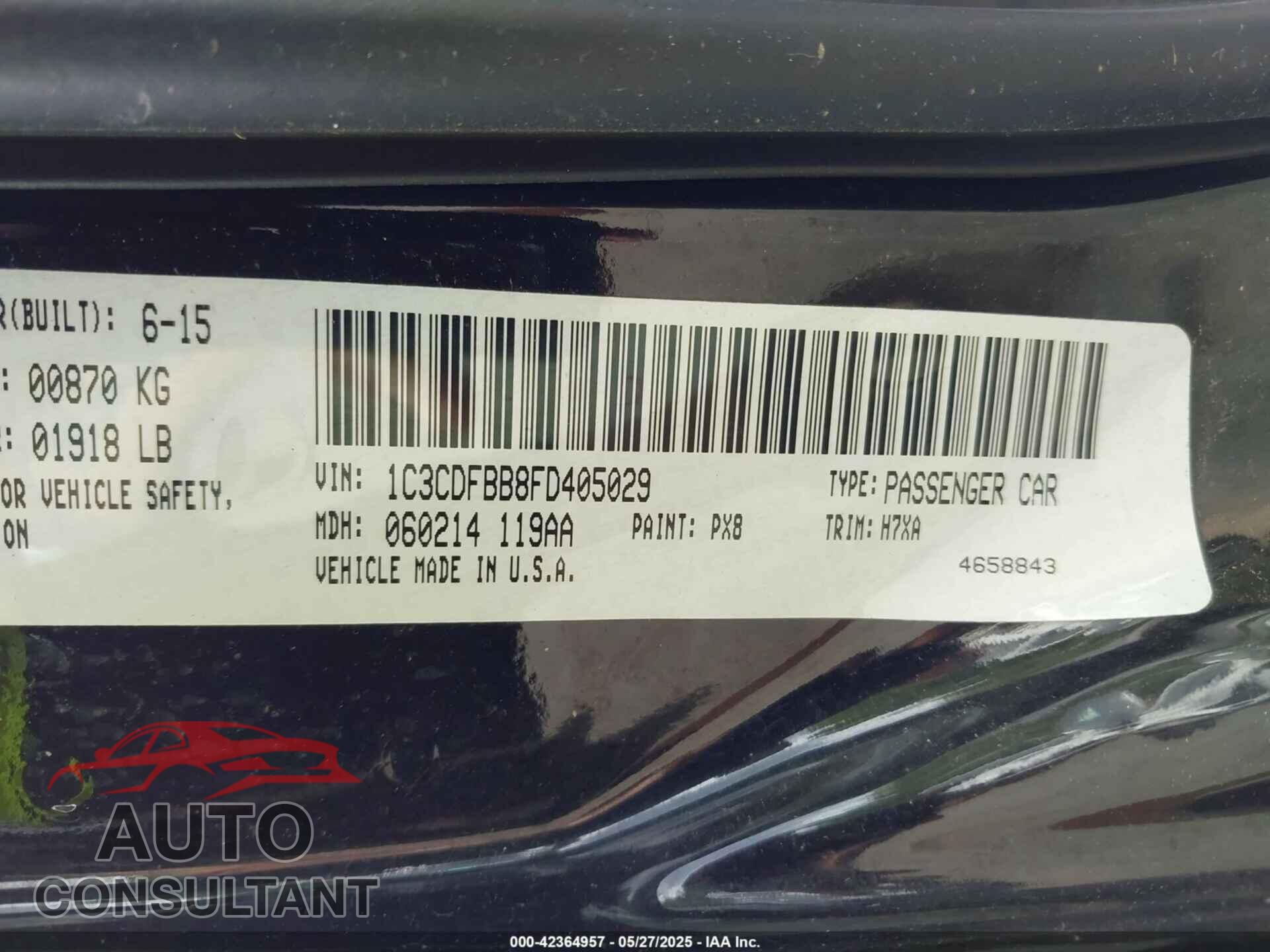 DODGE DART 2015 - 1C3CDFBB8FD405029