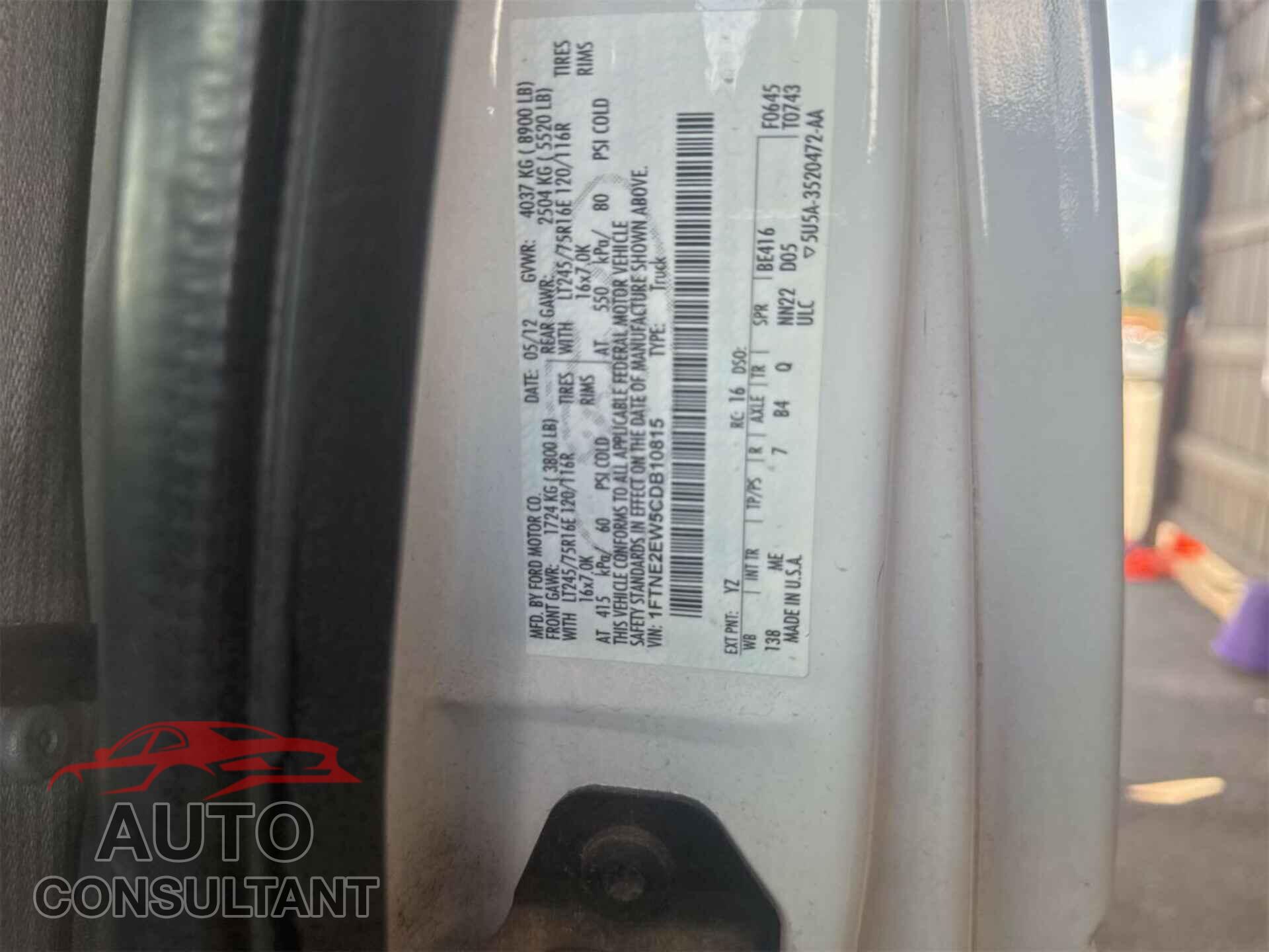 FORD ECONOLINE 2012 - 1FTNE2EW5CDB10815
