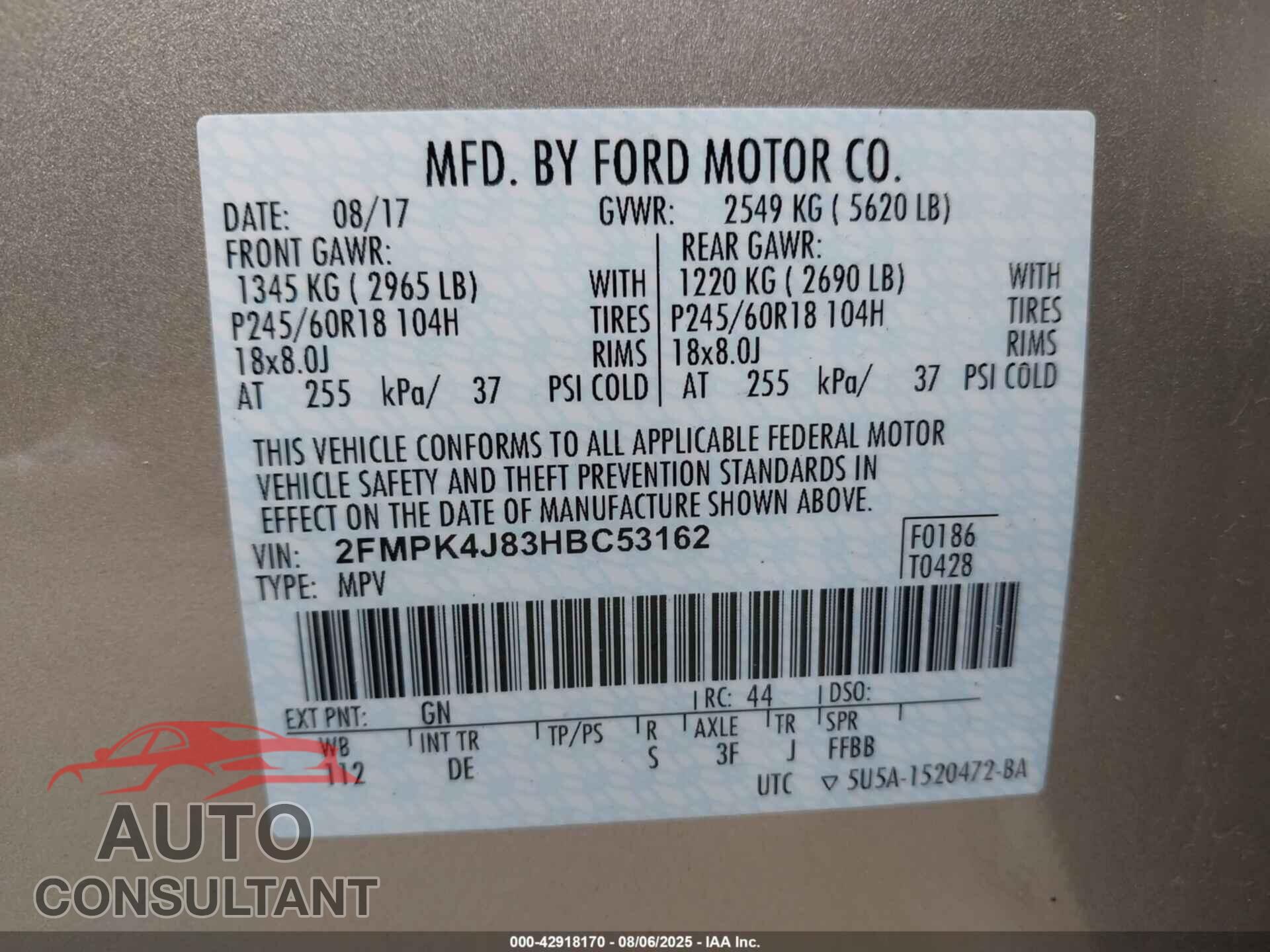 FORD EDGE 2017 - 2FMPK4J83HBC53162