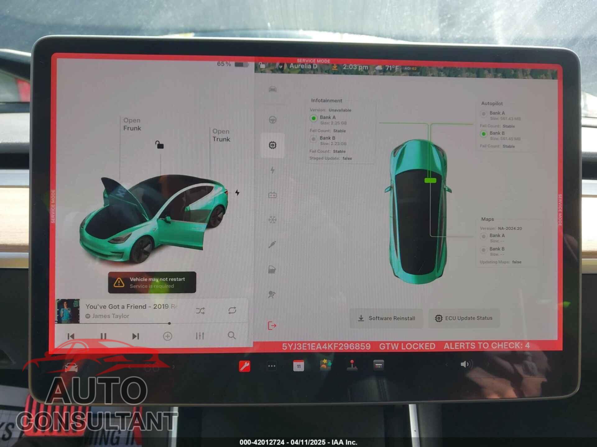 TESLA MODEL 3 2019 - 5YJ3E1EA4KF296859