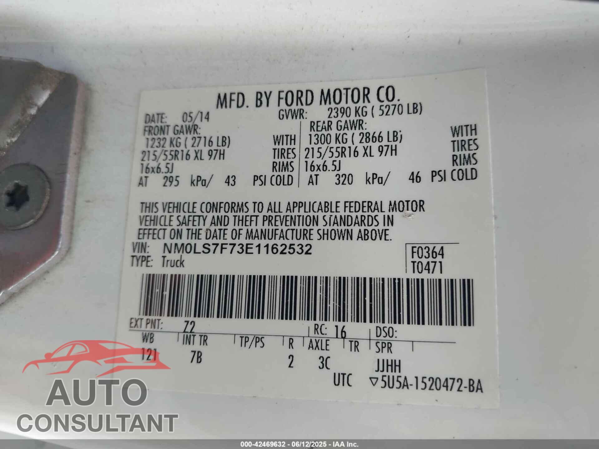 FORD TRANSIT CONNECT 2014 - NM0LS7F73E1162532