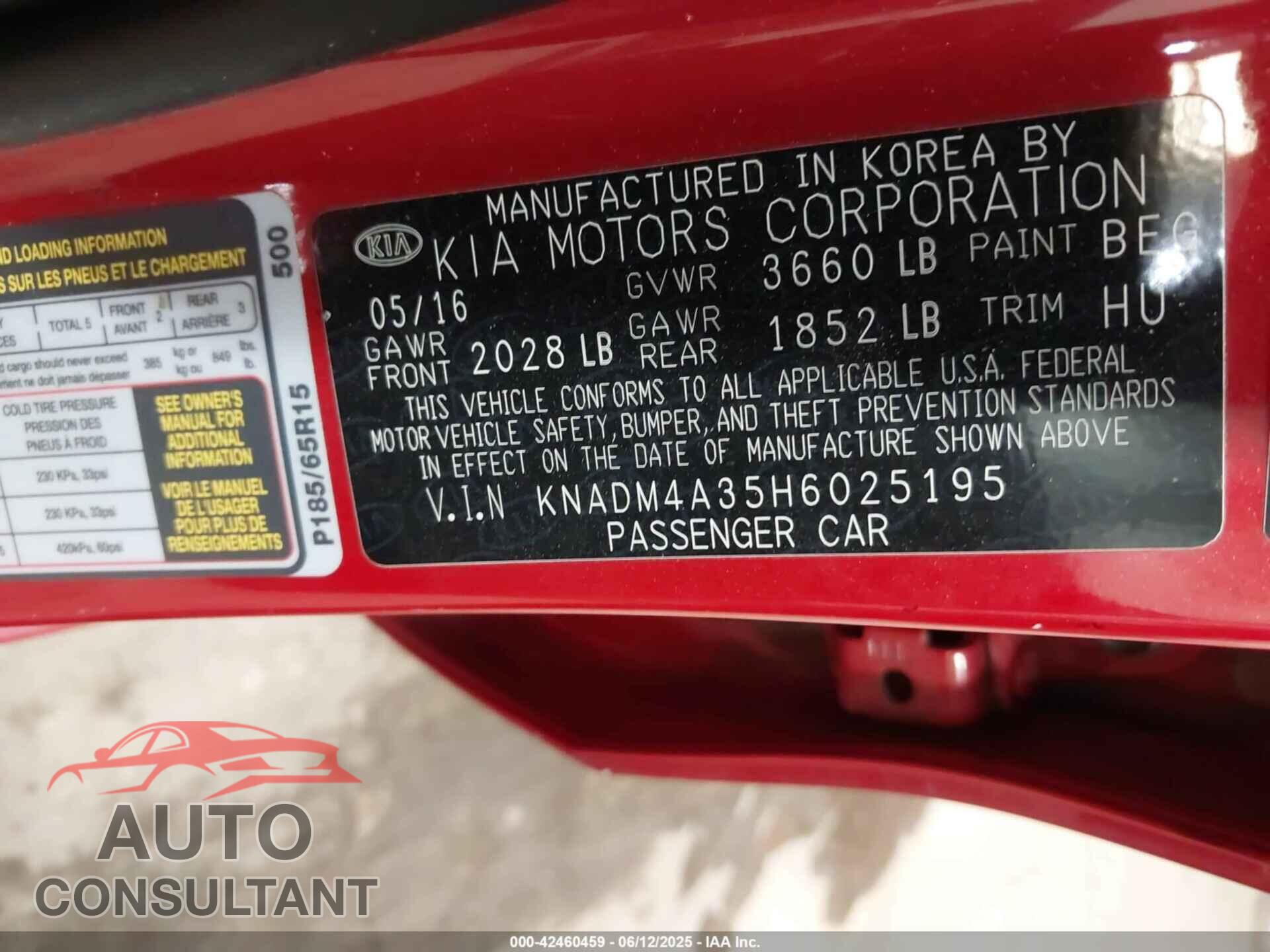 KIA RIO 2017 - KNADM4A35H6025195