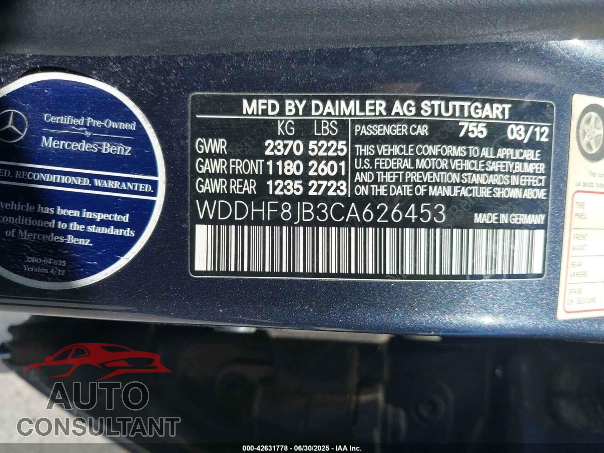 MERCEDES-BENZ E 350 2012 - WDDHF8JB3CA626453