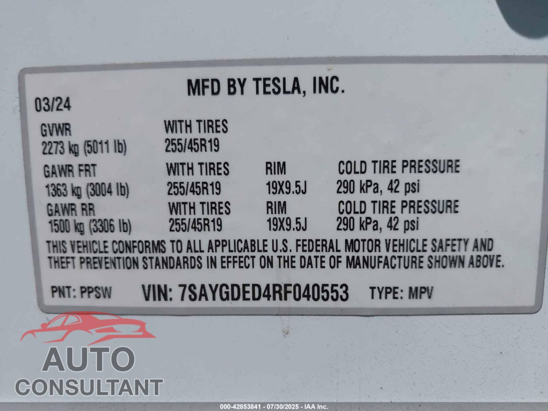 TESLA MODEL Y 2024 - 7SAYGDED4RF040553