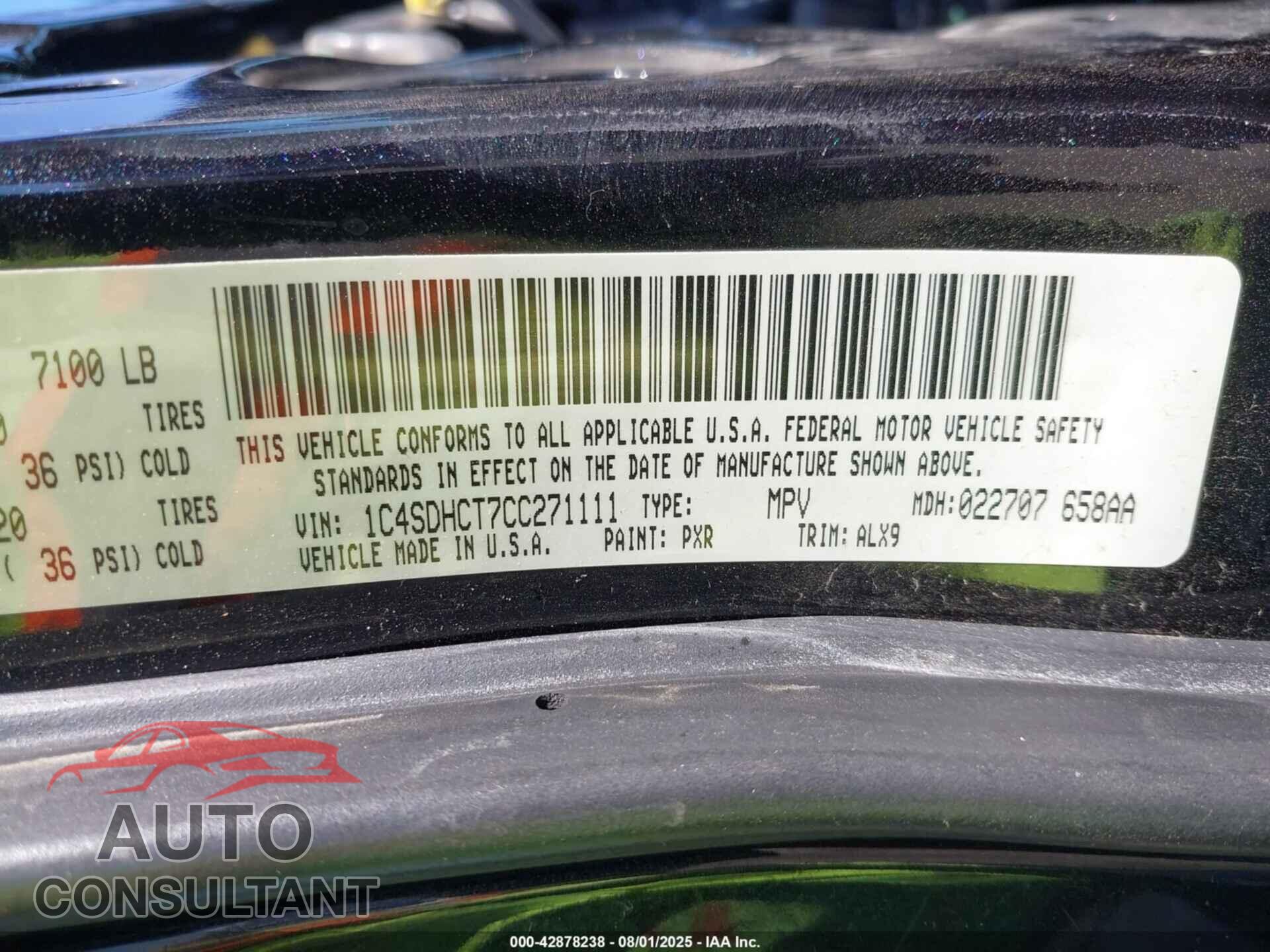 DODGE DURANGO 2012 - 1C4SDHCT7CC271111