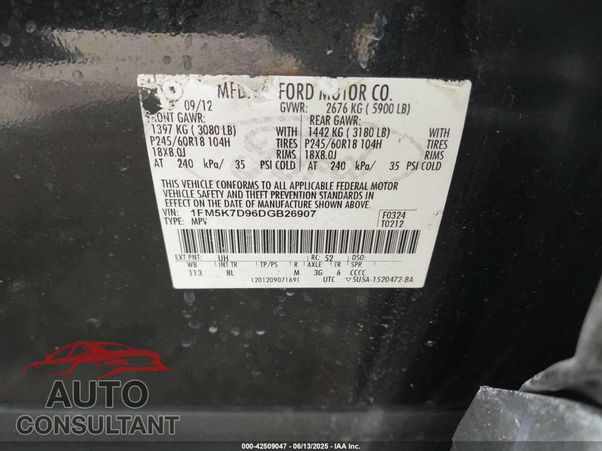 FORD EXPLORER 2013 - 1FM5K7D96DGB26907