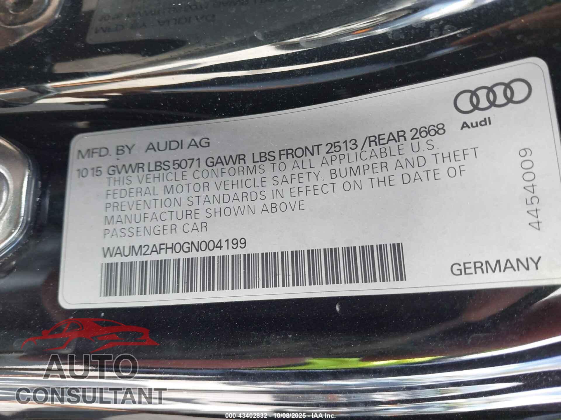 AUDI A5 2016 - WAUM2AFH0GN004199