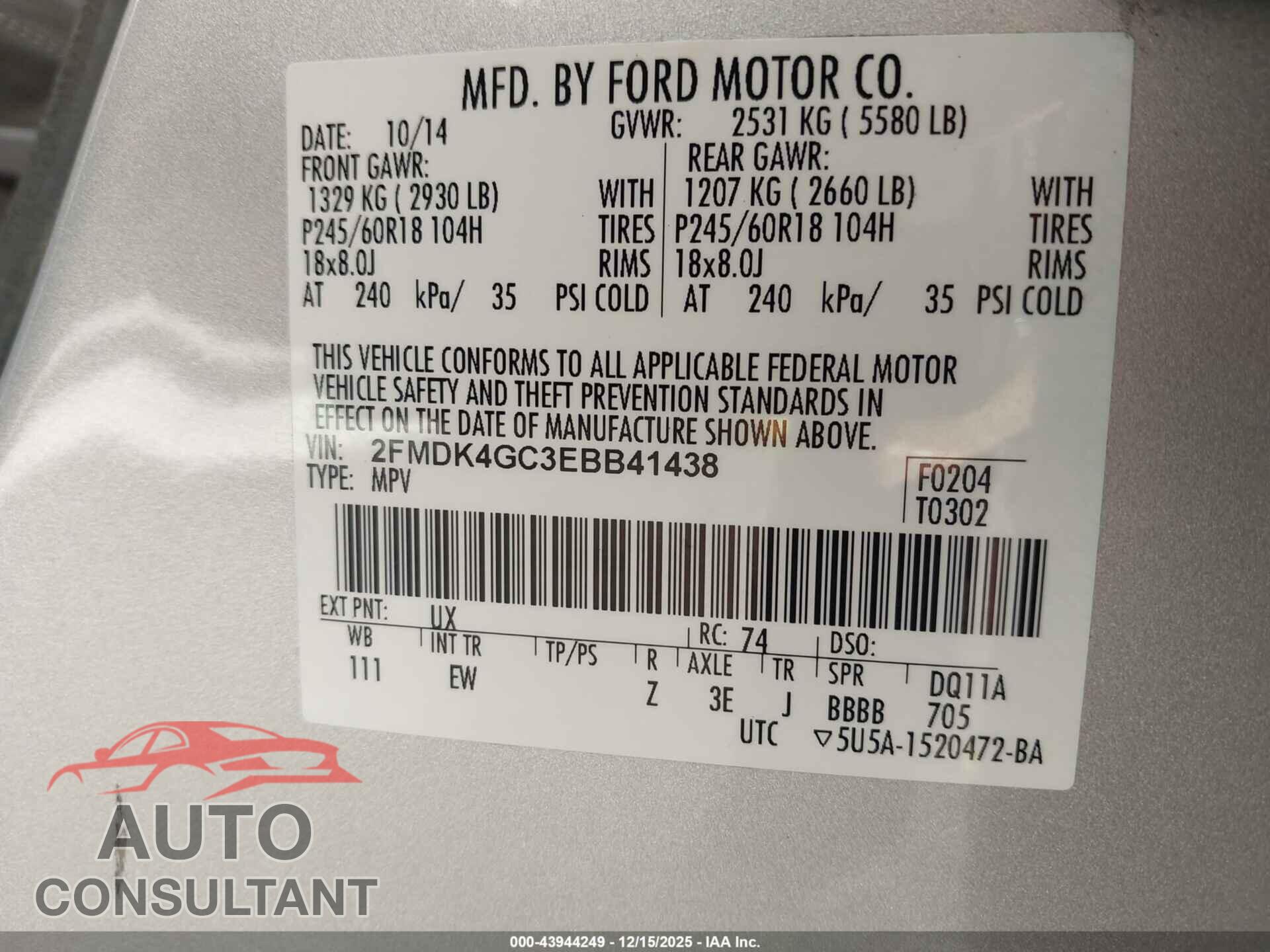 FORD EDGE 2014 - 2FMDK4GC3EBB41438