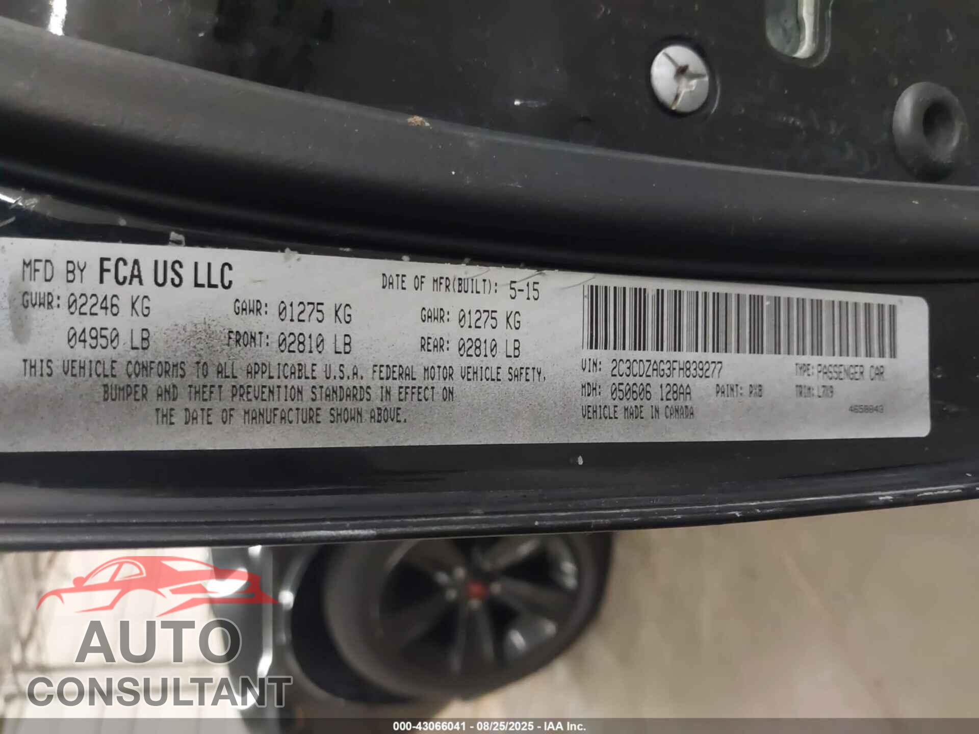 DODGE CHALLENGER 2015 - 2C3CDZAG3FH839277