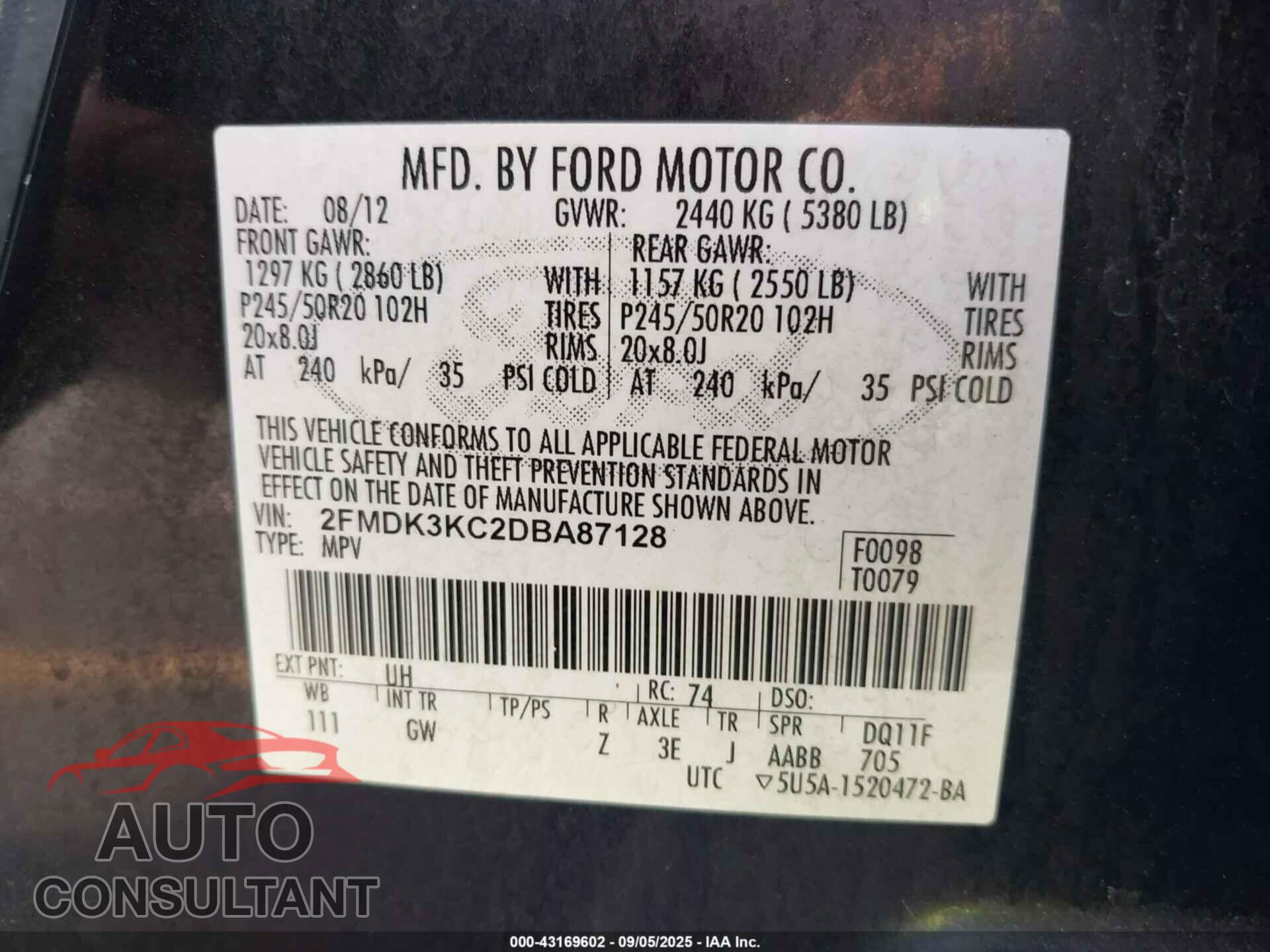FORD EDGE 2013 - 2FMDK3KC2DBA87128