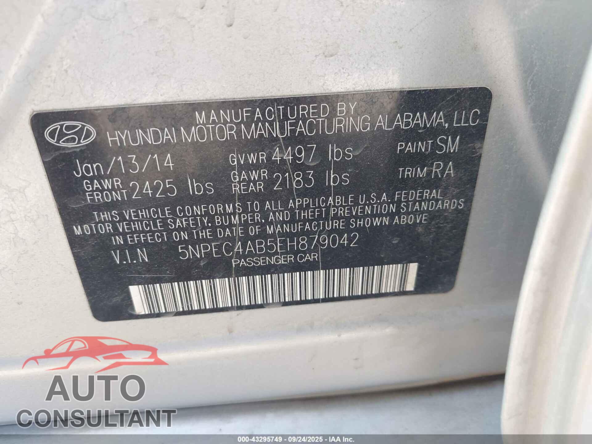 HYUNDAI SONATA 2014 - 5NPEC4AB5EH879042