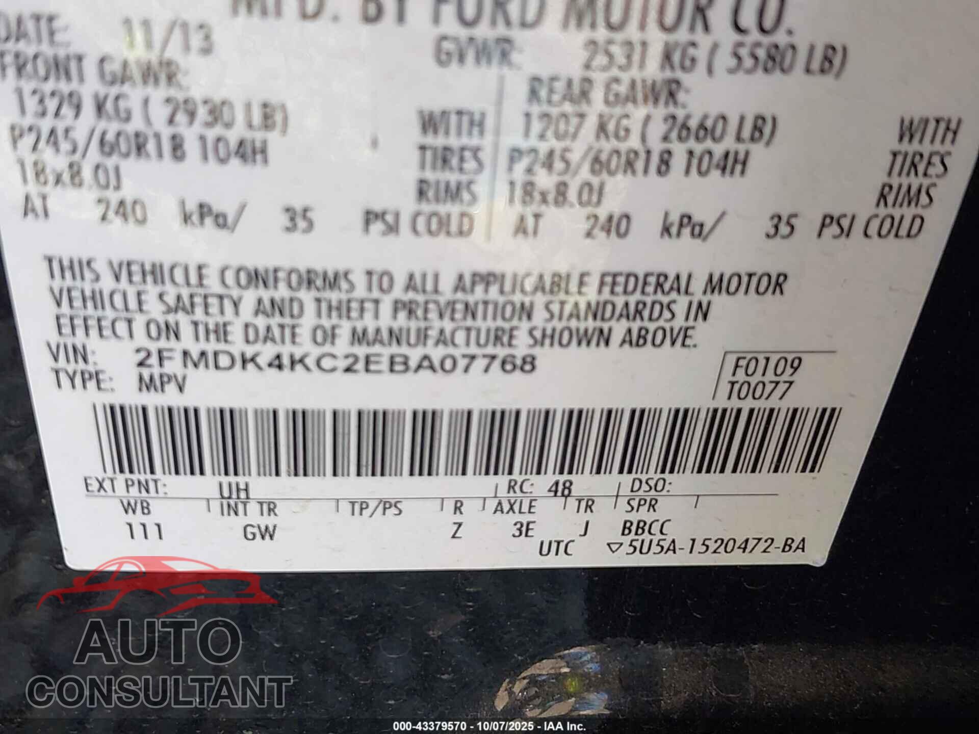 FORD EDGE 2014 - 2FMDK4KC2EBA07768