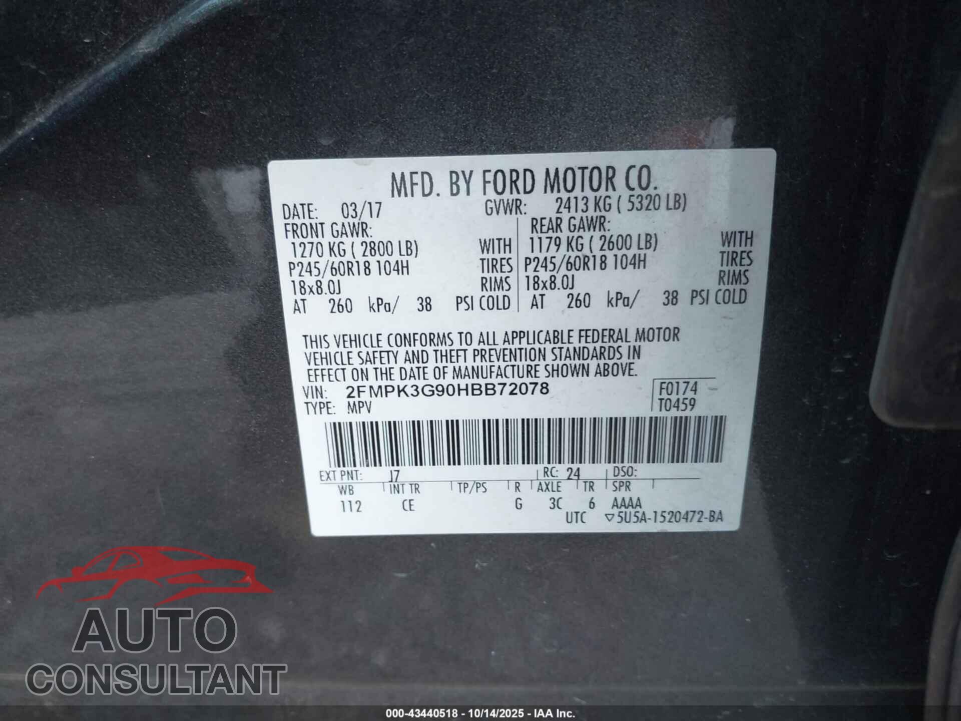 FORD EDGE 2017 - 2FMPK3G90HBB72078