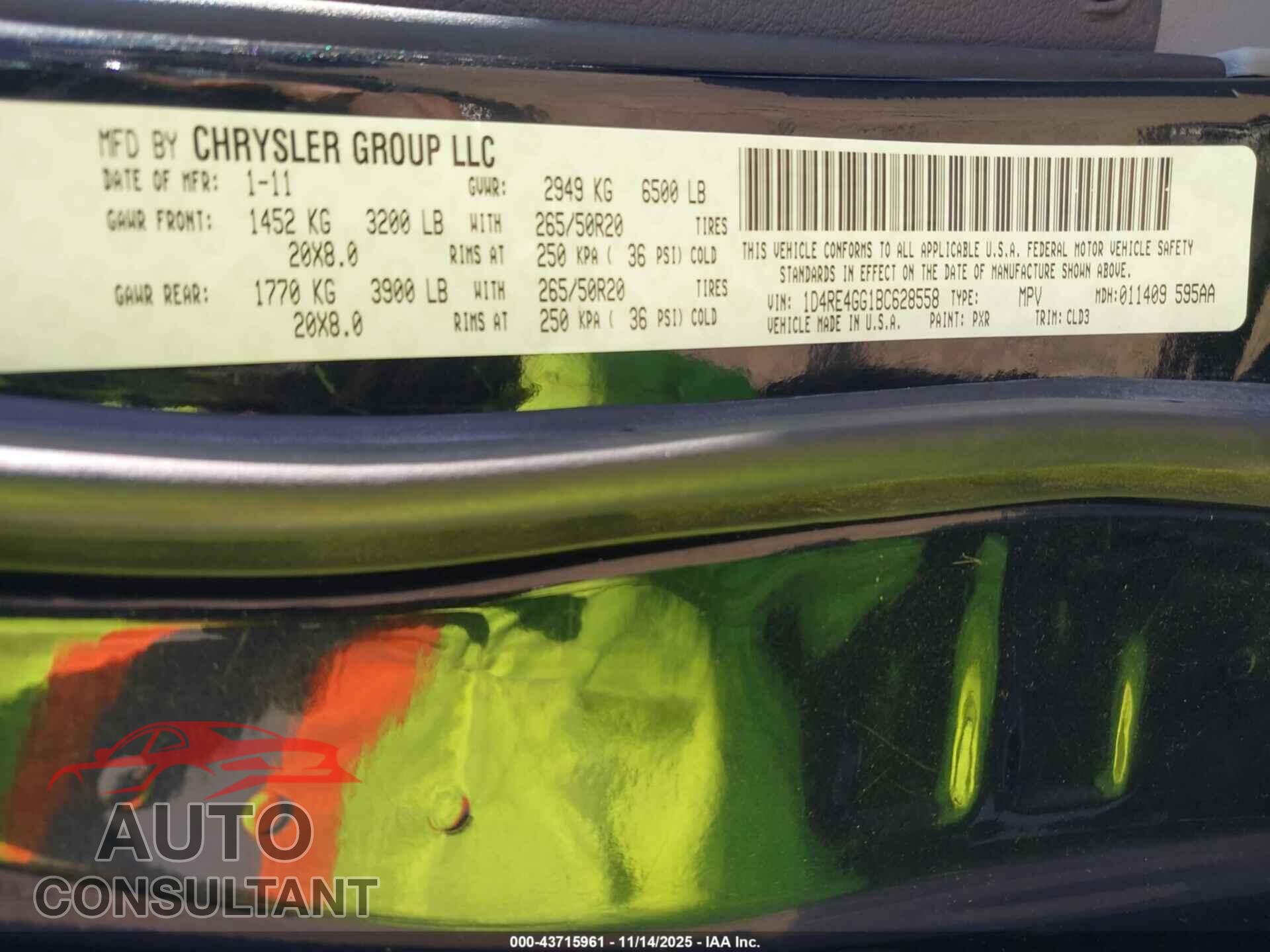 DODGE DURANGO 2011 - 1D4RE4GG1BC628558