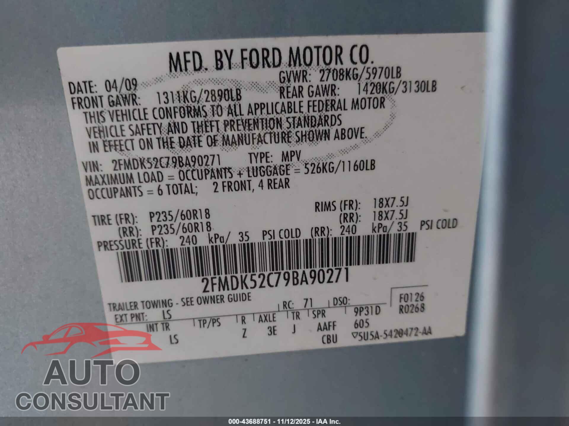 FORD FLEX 2009 - 2FMDK52C79BA90271