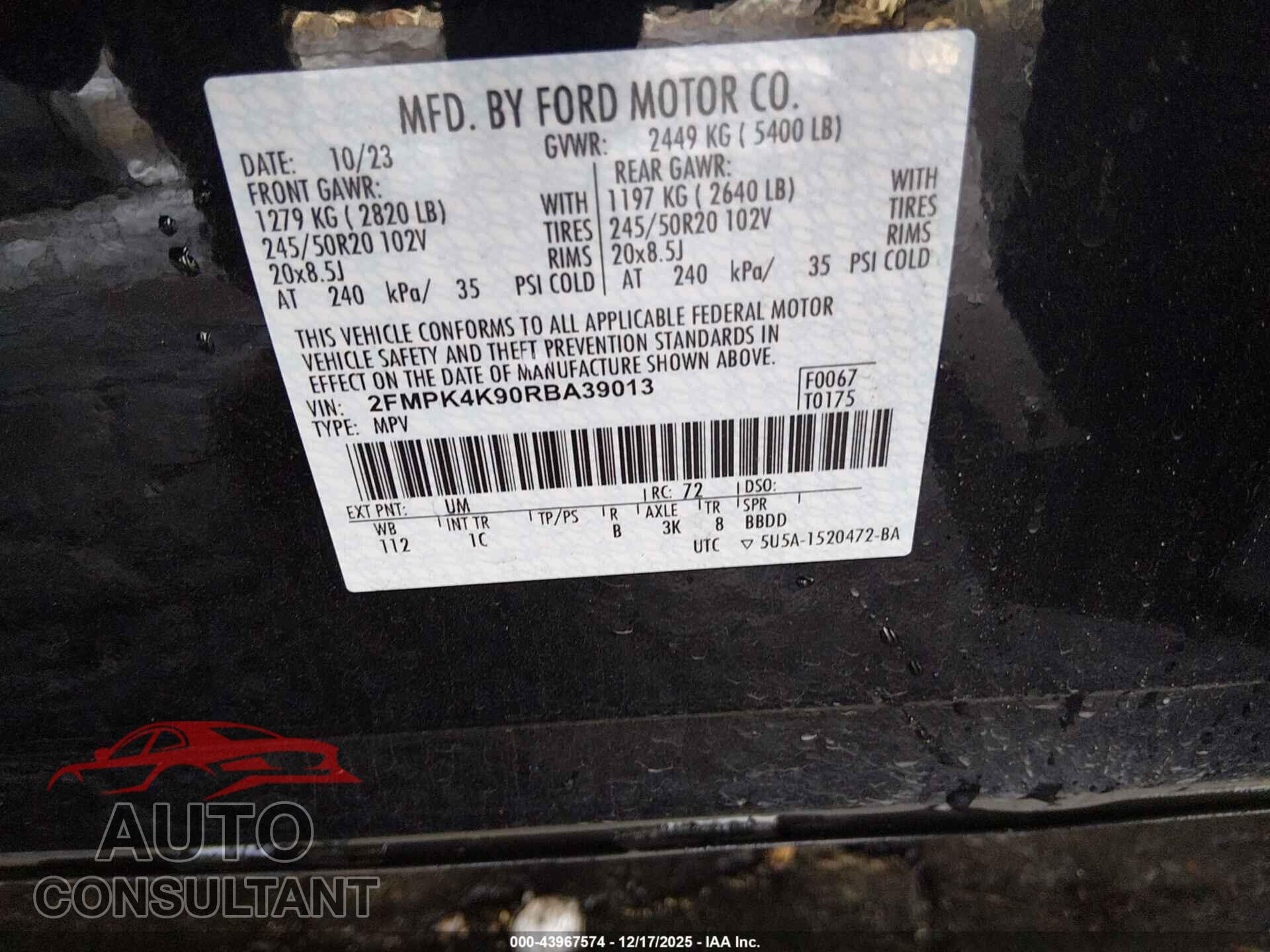 FORD EDGE 2024 - 2FMPK4K90RBA39013