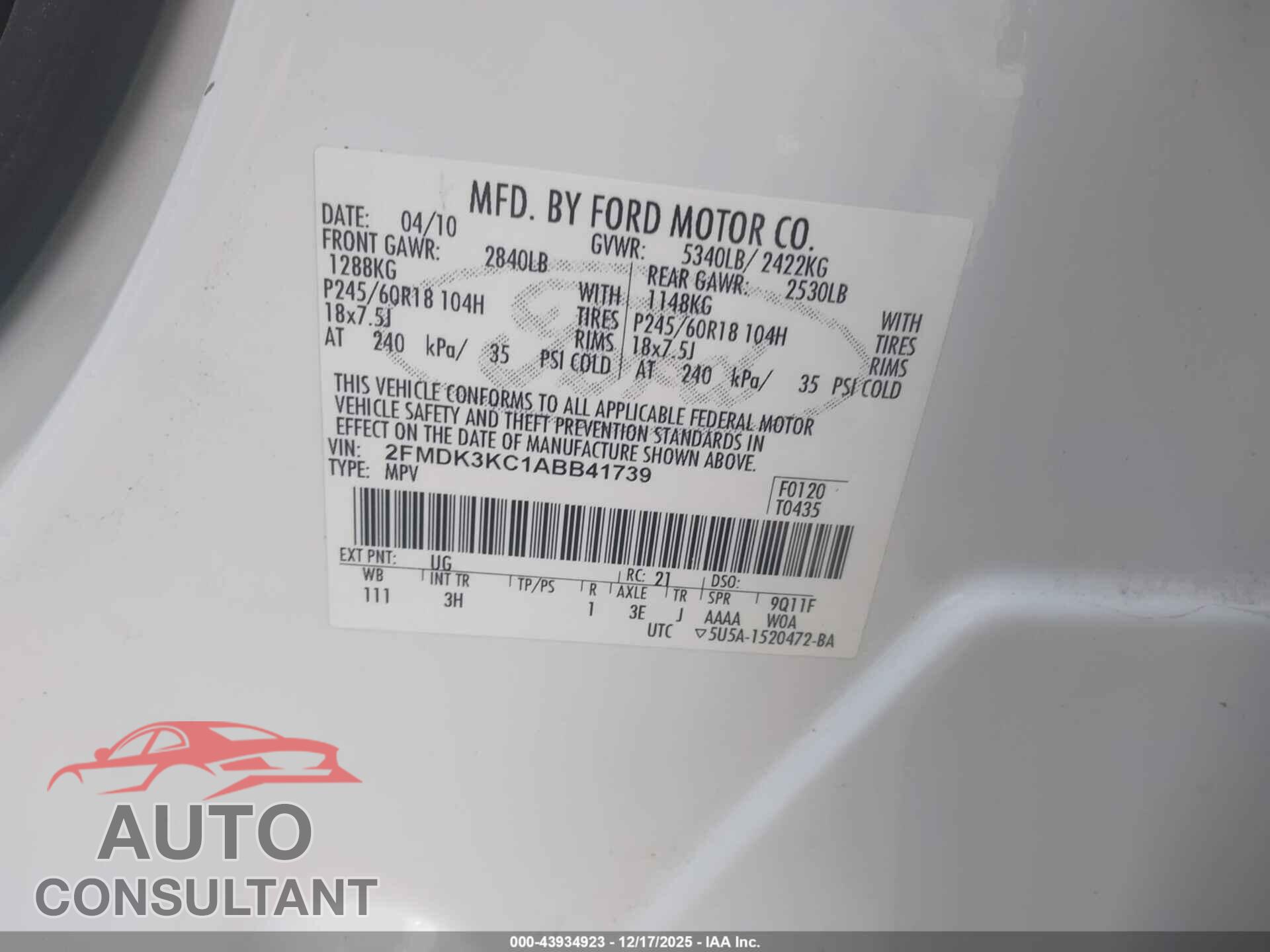 FORD EDGE 2010 - 2FMDK3KC1ABB41739