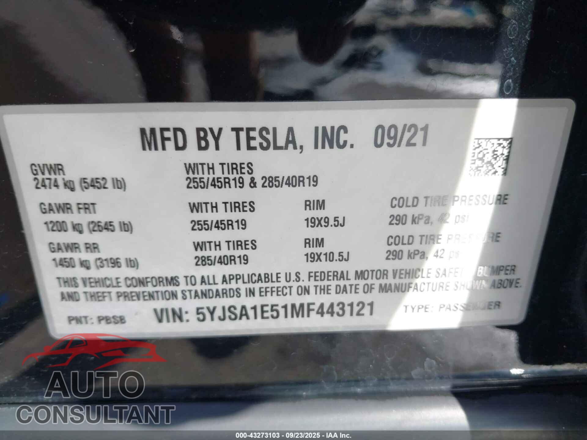 TESLA MODEL S 2021 - 5YJSA1E51MF443121