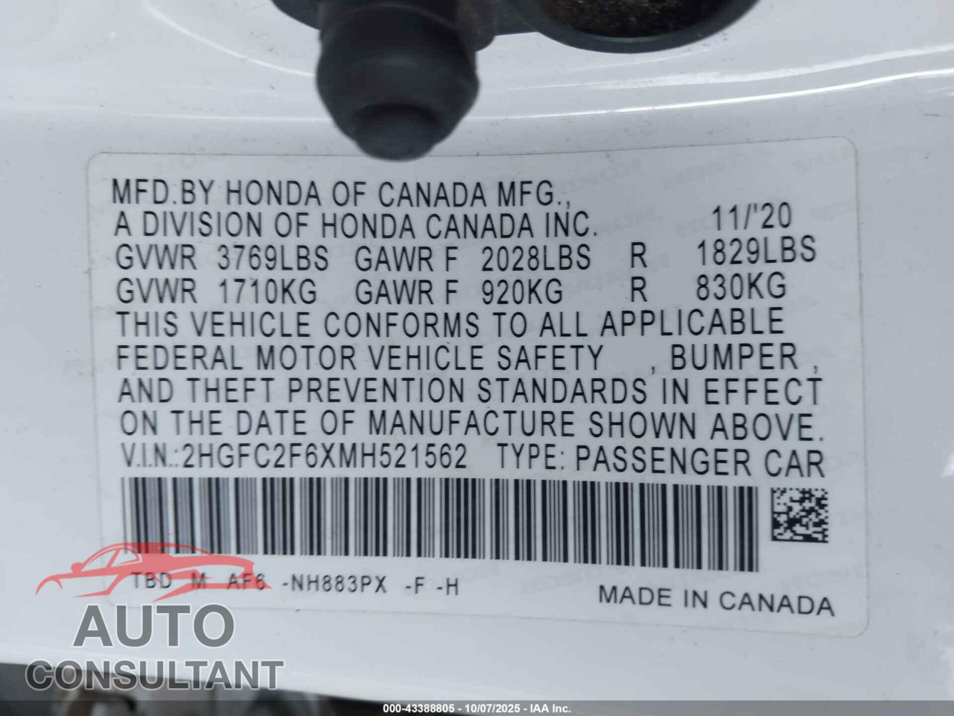 HONDA CIVIC 2021 - 2HGFC2F6XMH521562