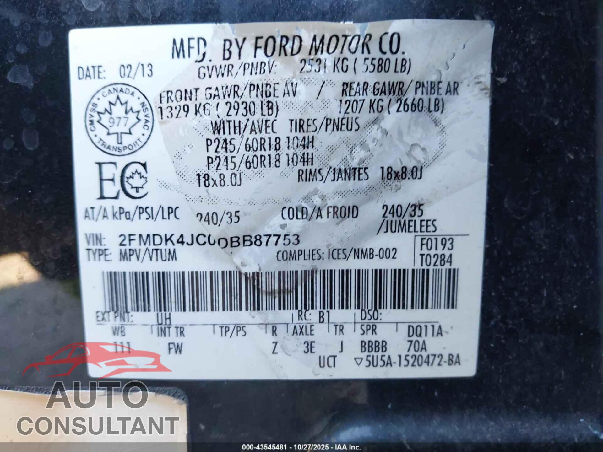 FORD EDGE 2013 - 2FMDK4JC0DBB87753