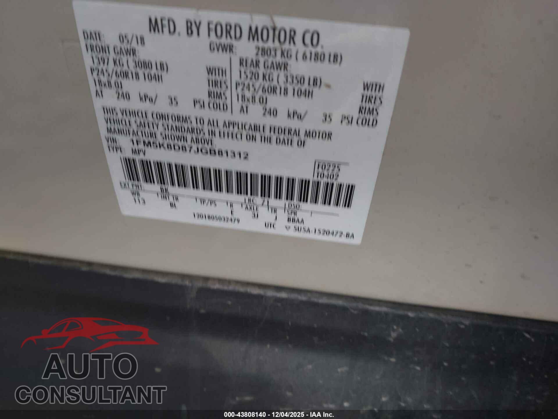 FORD EXPLORER 2018 - 1FM5K8D87JGB81312
