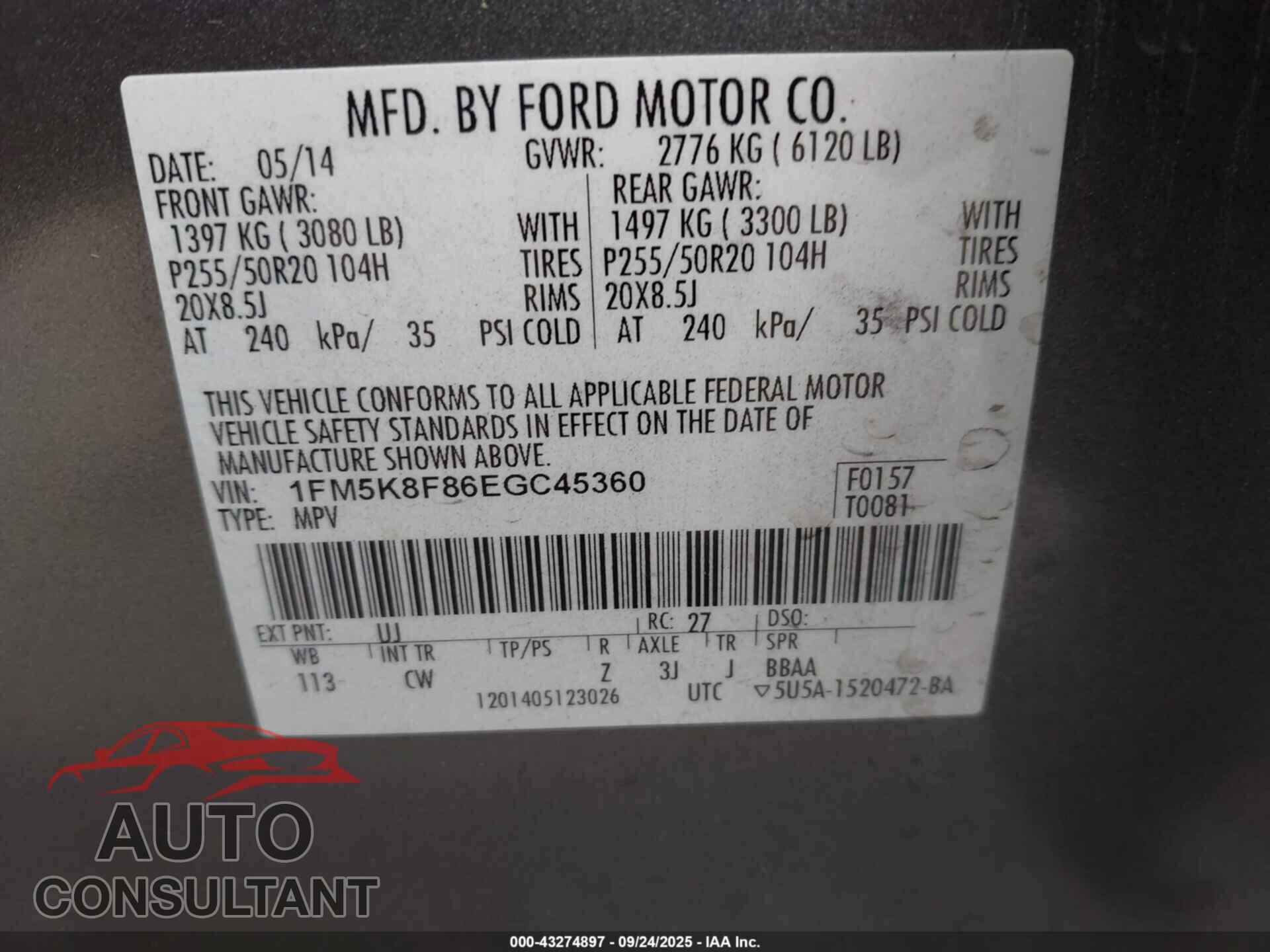 FORD EXPLORER 2014 - 1FM5K8F86EGC45360