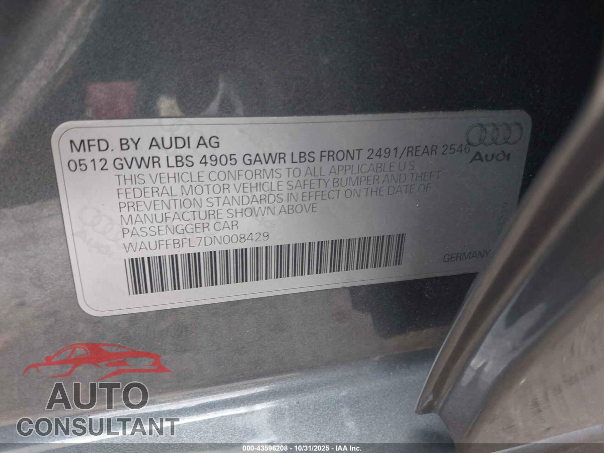 AUDI A4 2013 - WAUFFBFL7DN008429
