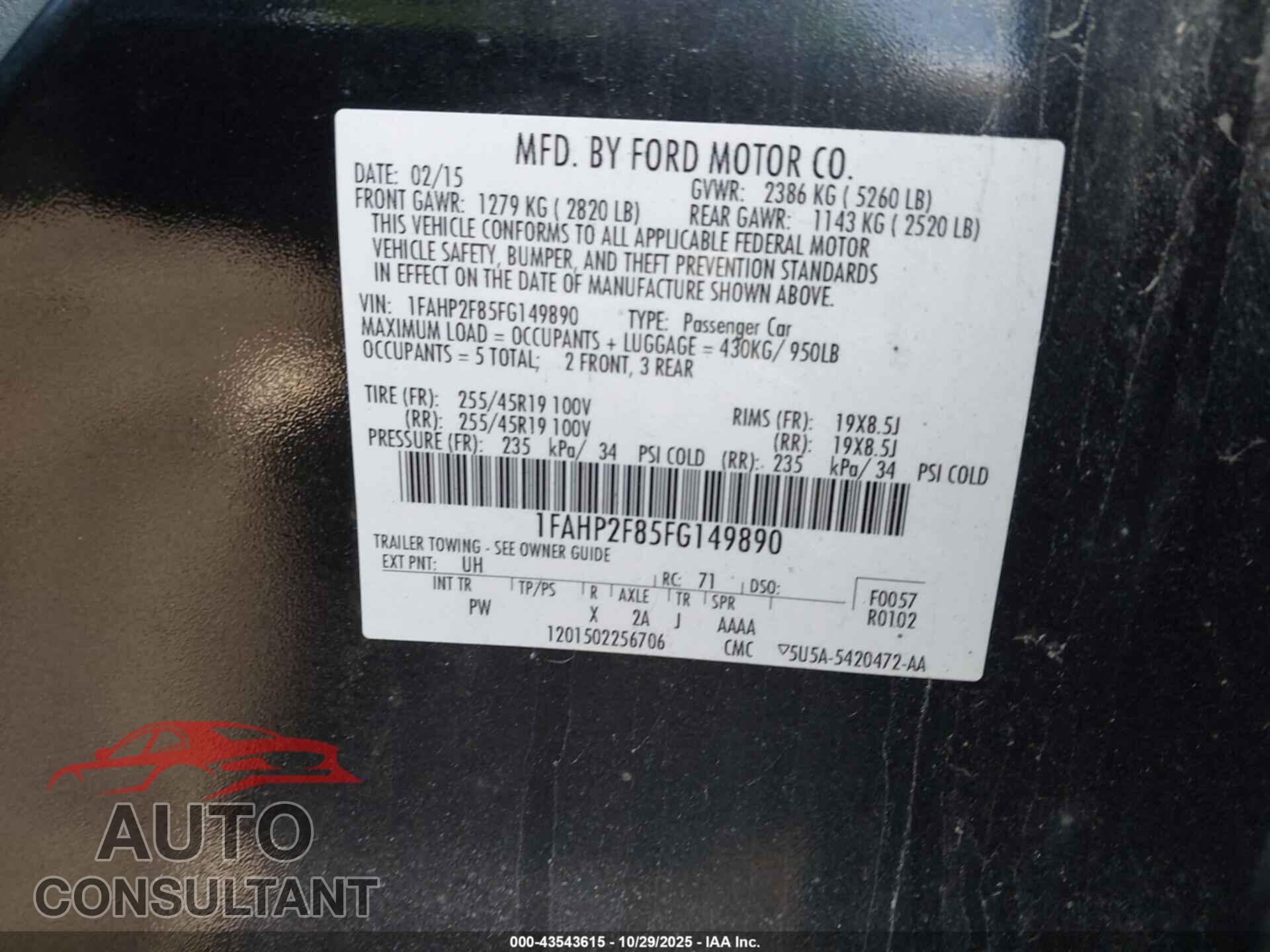 FORD TAURUS 2015 - 1FAHP2F85FG149890