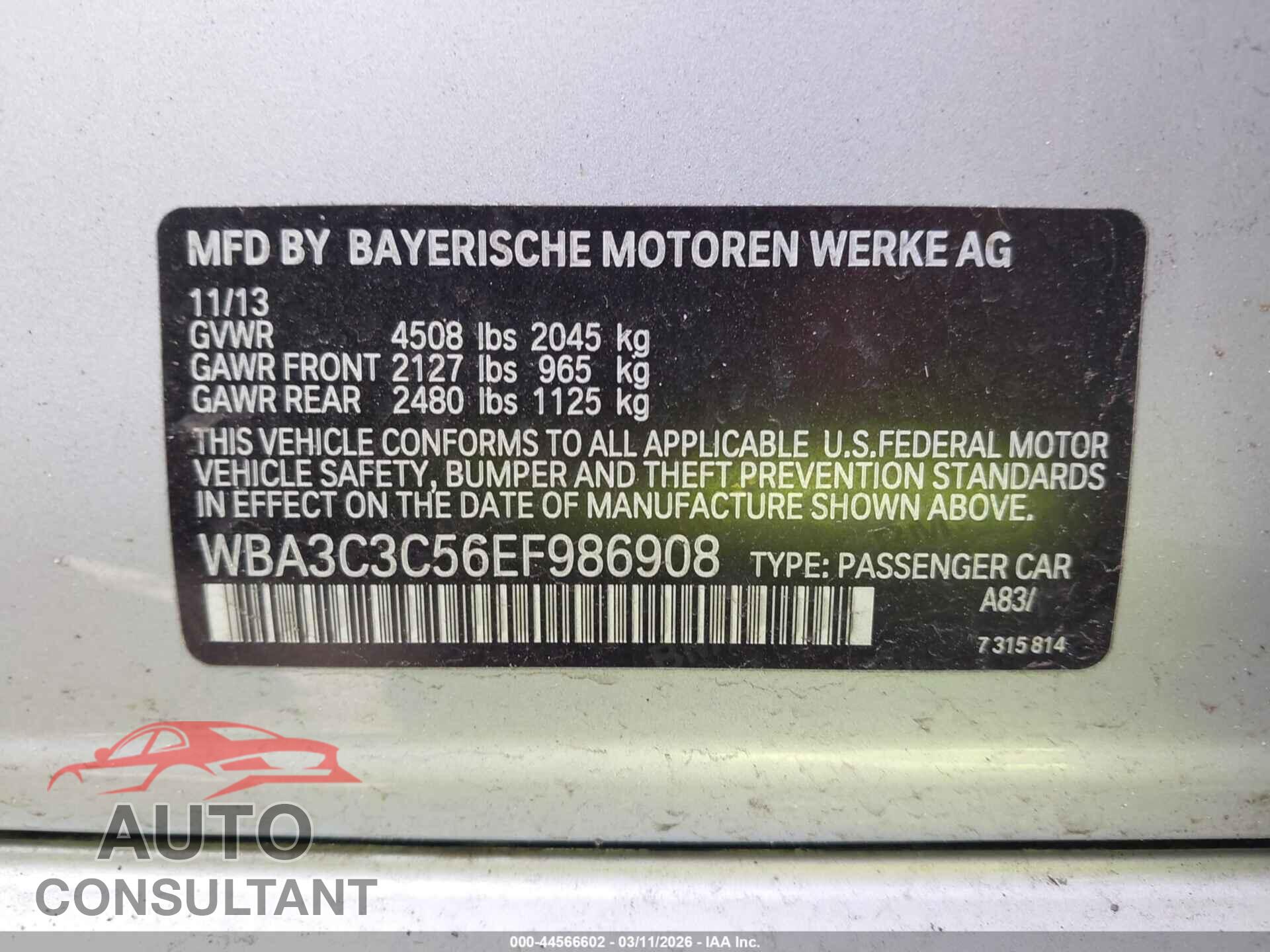 BMW 320I 2014 - WBA3C3C56EF986908